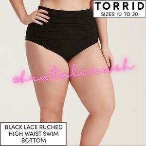 Torrid Black Lace Ruched High Waist Swim Bottom — Size 3